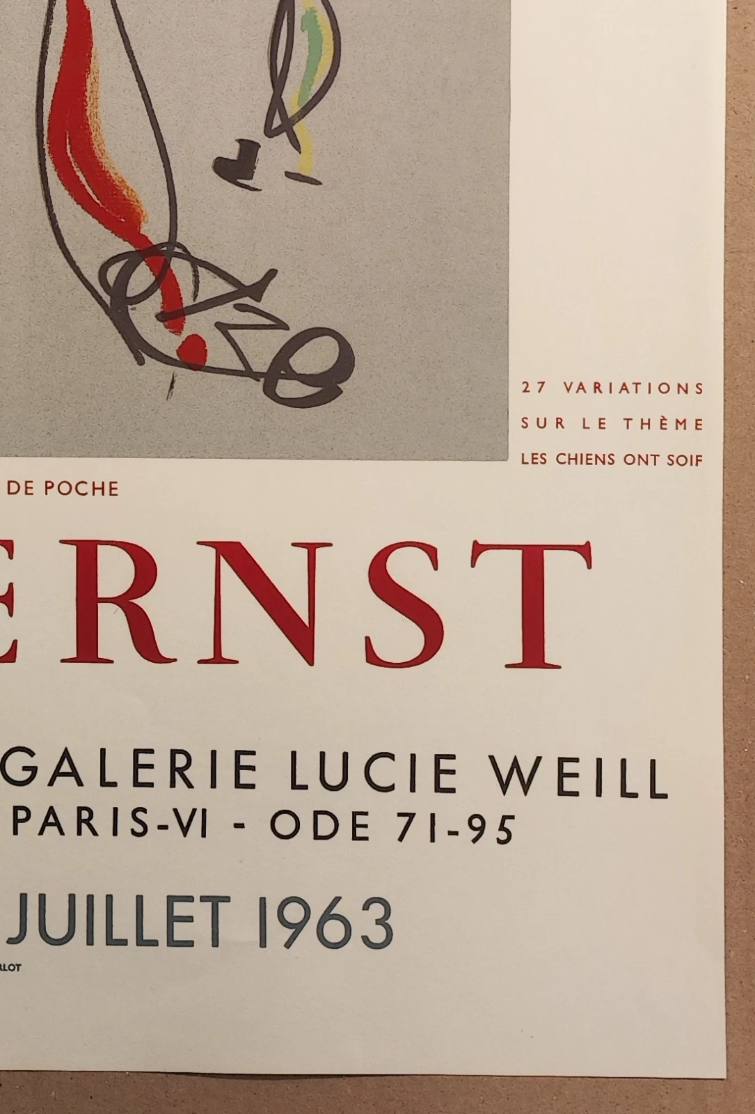 Max Ernst — Affiche originale d'exposition en lithographie, Galerie Lucie Weill, Paris — vue 5 sur 5